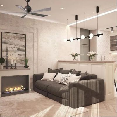 Ventilateur de plafond 5 pales Irene d'Atlas Fan Salon moderne en marbre avec ventilateur de plafond cinq pales bronze