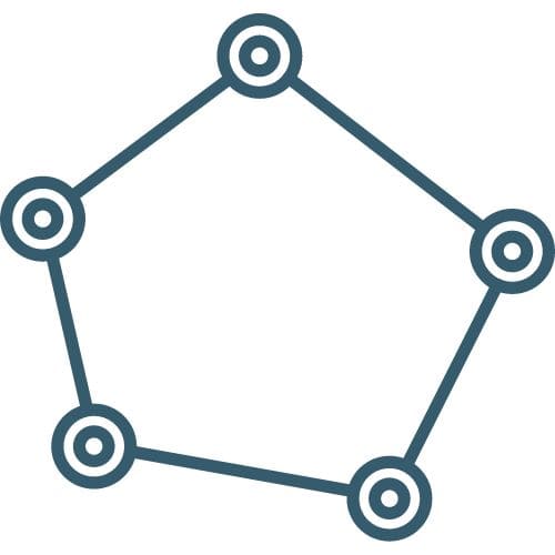 Schéma simplifié représentant un pentagone avec cinq points reliés par des lignes.