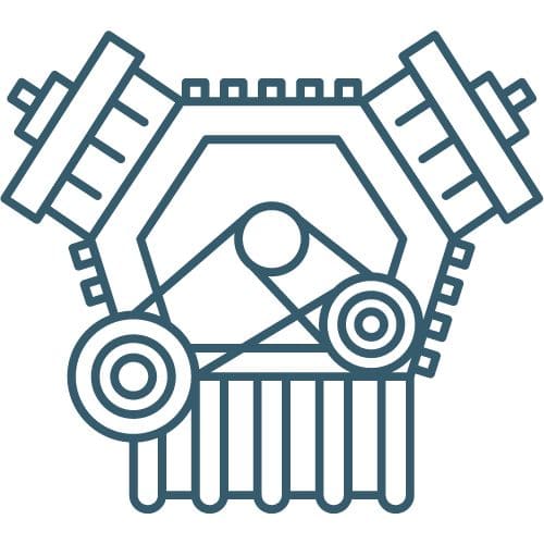 Logo d’un ventilateur plafond avec mécanisme et poulies stylisés, sans couleur.